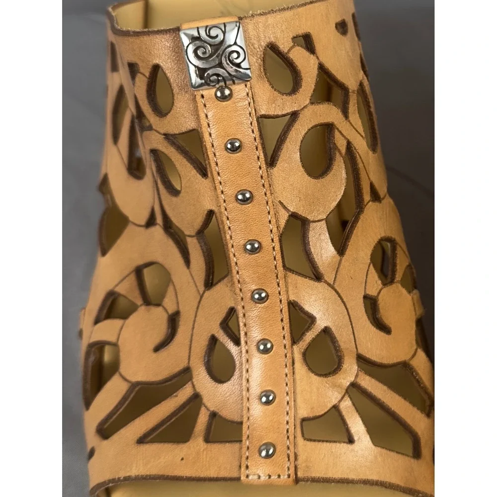 Brighton Daria Wedge Sandals 8M Brown Leather Cutout Espadrille Slides‎